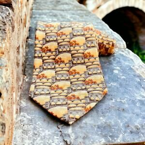 Ermenegildo Zegna tie 100% Seta Silk Architect Bridge Sunset Floral Foulard Vtg.